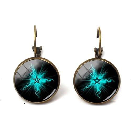 Wiccan Ear Nail Magick Wicca Pentagram Ear Studs Occult Stud Dangle Earrings Jewelry Glass Cabochon Earring Vintage Wholesale