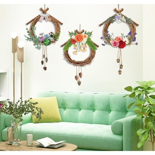 [shijuekongjian] Circle Rattan Wall Stickers DIY Flowers Plants Wall Decals for Living Room Kids Bedroom Kitchen Home Decoration