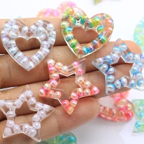 Cute Rainbow Pearl Hollow Heart Star Shape For Diy Phone Decor Kawaii Flatback Resin Cabochon Scrapbook Embellishment