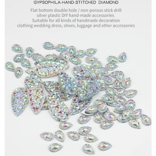 15x30mm Drop Sew on Rhinestone Resin Marquise Shine Crystal AB Colorful Sewing on flatback stones for wedding dress myz1