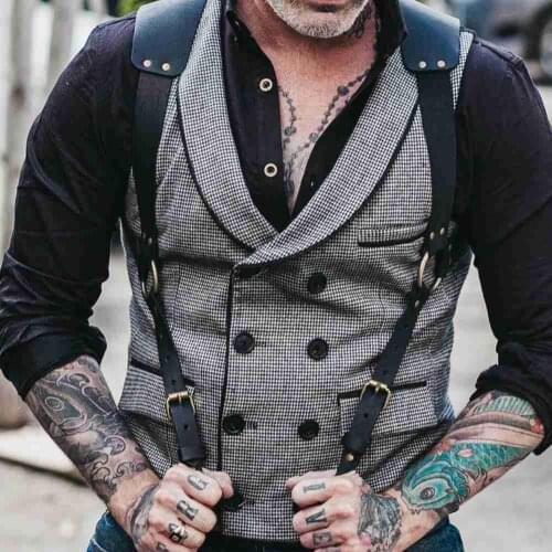 Vintage Leather Vest Straps Braces Suspender Men Harness Punk Chest Shoulder Belt Strap Apparel Accessories