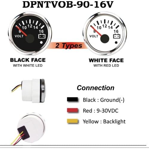 8-16V Voltmeter 52MM Gauge Voltage for Marine Boat Yacht Car Volts Meter with Red Backlight 16-32V