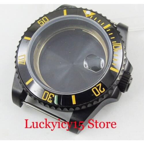 High Quality PVD Plated 40mm Black Watch Case with Ceramic Bezel Sapphire Glass Fit ETA 2836 MIYOTA Movement
