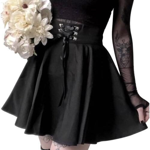 Womens High Waisted Short A-Line Flare Skirts Gothic Style Punk JK Mini Black Uniform Pleated Skater Miniskirt Harajuku Clothes