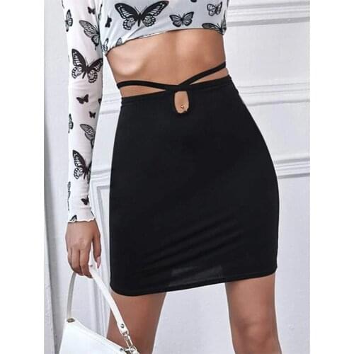 Women String Mini short skirt Black Solid Tie Waist Bodycon black straps elastic skirts summer clothes mujer faldas skirts egirl