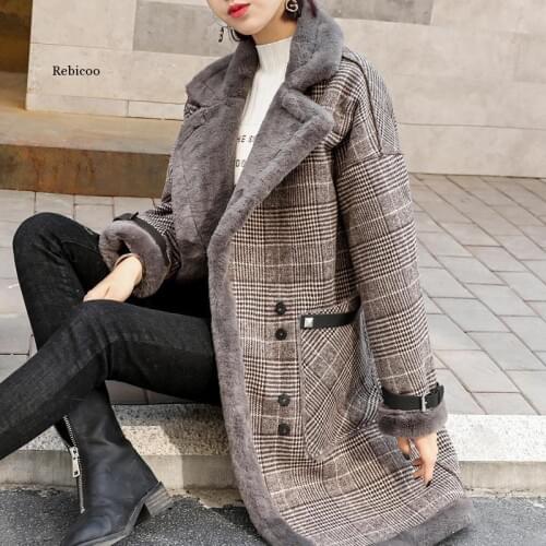 Spring winter women outerwear thick warm jacket imitation lamb velvet clothing plaid women parkas slim jackets
