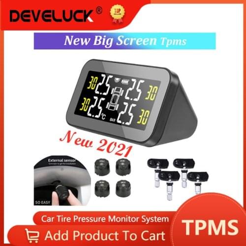 2021 New TPMS Car Tire Pressure Monitoring Intelligent System Solar Power LED Display 4 Sensors Auto Alarm Monitor Big Screen