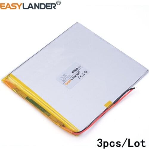 3pcs/Lot 3.7V 6000 mah 36116135 lithium Li ion polymer rechargeable battery For Power mobile Power bank e-book video game