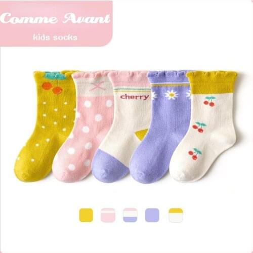 5 Paris/Lot Childrens Socks for Girls Boys Cotton Fashion Girl Little Strawberry Cherry Cartoon Cute Kids Socks 1-12years old