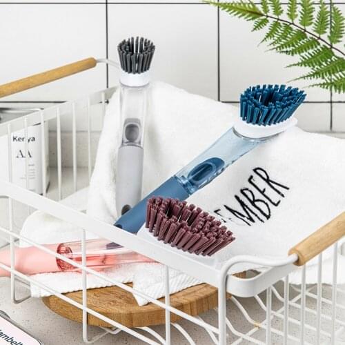 Automatic Liquid Adding Sponge Dishwashing Brush Long Handle Refillable Bowls Kitchen Cleaning Utensils