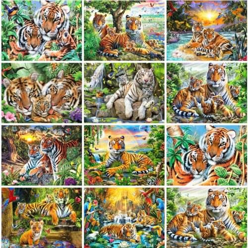 AZQSD Diamond Painting Tiger Cross Stitch Diamond Embroidery Animal Full Square Rhinestones Home Decor Gift Needlework Crafts