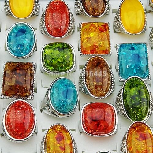 Freeshipping Hot Selling 2014 New Arrival 20pcs Mix Big Amber Silver Fashion Womens Mens Rings Wholesale Jewelry Lots A038