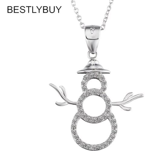BESTLYBUY Genuine 925 Sterling Silver Christmas Snowman Pendants Necklaces Female Necklace Choker Jewelry Gift for Women