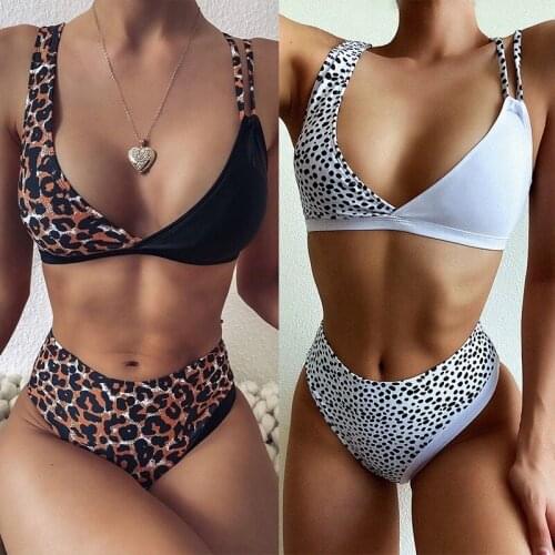 High Waist Bikini Women Swimsuit Leopard Patchwork Swimwear Female 2021 New Sexy Bathing Suit Beachwear Swimming Suit 2 Pieces