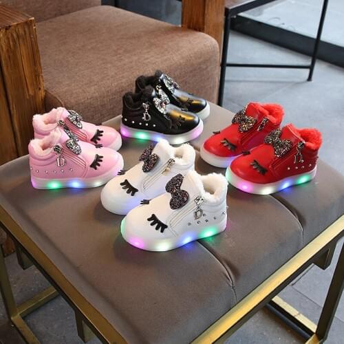 Winter high quality fur cartoon kids boots warm LED fashion boys girls shoes elegant casual kids shoes nice shoes