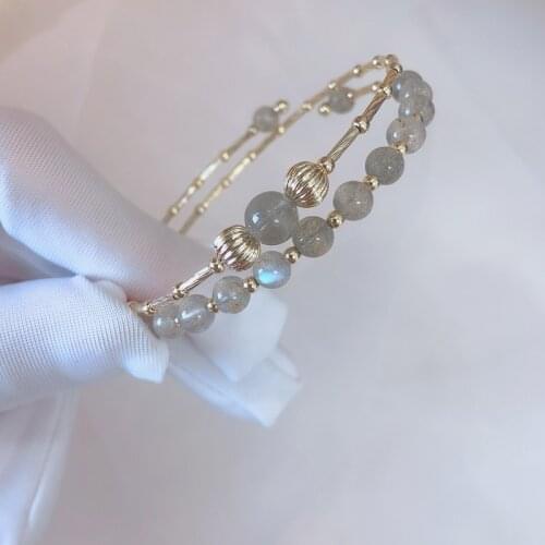 Natural Moonstone Crystal Bracelet for Women Double Layer Gold Plated Bracelets Bracelete Feminino Fashion Jewelry Gift