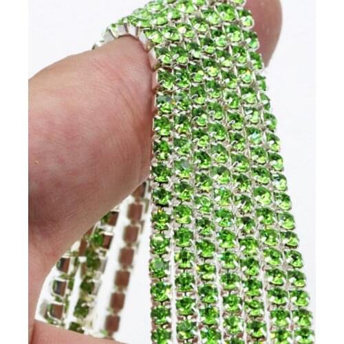 10Yard Peridot Green Claw Crystal Rhinestones Chain Gradient DIY Dense Silver Base Rhineston Chain Garment&Bag Art Decoration