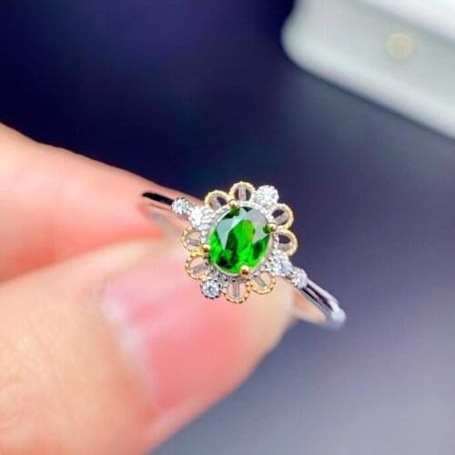 CoLife Jewelry Fashion Gemstone Silver Ring 4*5mm Natural Chrome Diopside Ring Sterling Silver Diopside Ring Gift for Young Girl