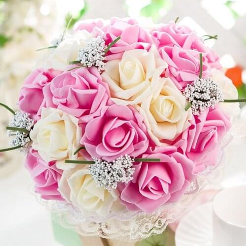 Bride holding flowers, New arrival Romantic Wedding Colorful Bride 's Bouquet,red pink blue and purple bridal bouquets\purple