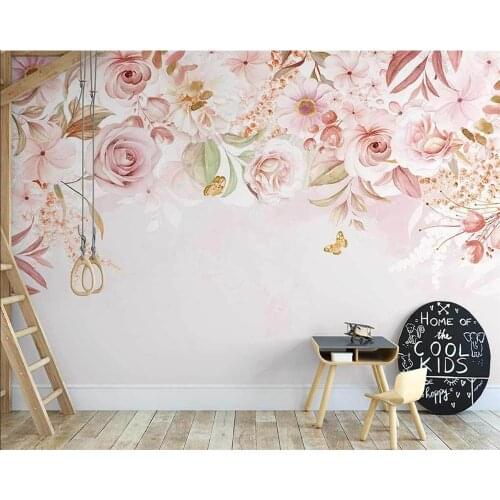 Beibehang Custom Nordic hand-painted pink roses American pastoral flowers pink indoor background wallpaper papier peint