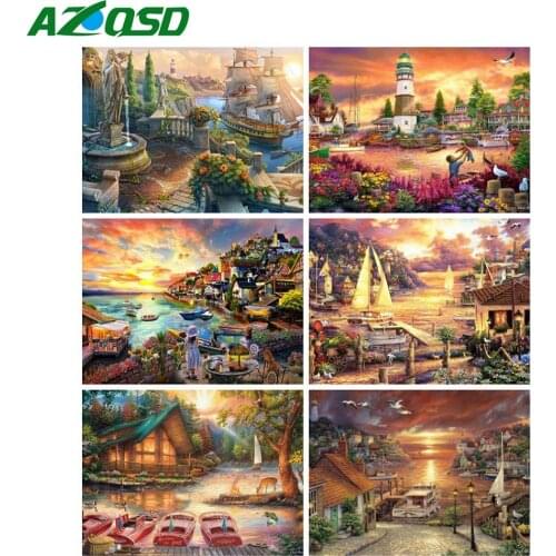 AZQSD Painting By Number Canvas Kits Landscape DIY Coloring By Numbers Lighthouse Picture For Living Room Home Decoration