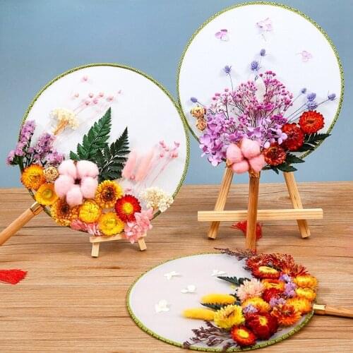 Chinese air dried flower round fan DIY material package ancient wind palace fan manual immortal flower self-made blank face
