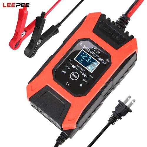 LEEPEE Wet Dry Lead Acid Battery-chargers Digital LCD Display 12V 7A 7 Stage Automatic Smart Car Battery Charger