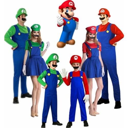 Adults Funy Super Mario Luigi Brothers Plumber Cosplay Costume For Men Boys girls Halloween Fancy Dress Carnival Party Costumes