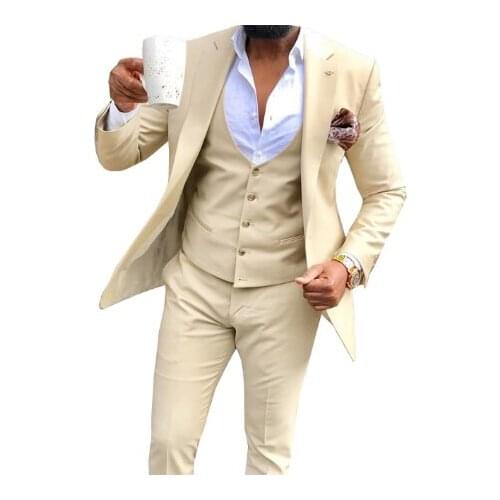 Mens Suit 3 Pieces Champagne Grooms Suit Tuxedo One Button Prom For Wedding Dinner Party Business Banquet Casual Blazer+Vest+Pa