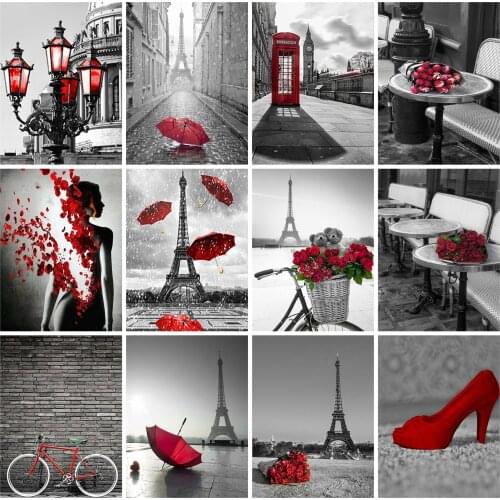 Huacan 5d Diamond Embroidery Kits Paris Eiffel Tower Landscape Mosaic Diamond Art Paintings For Interior Woman Flower DIY Gift