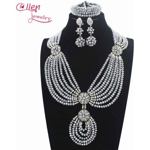 Nigerian wedding bridal Crystal Beads Necklace Set African Beads Jewelry Set African style fashion necklace jewelry set W13456