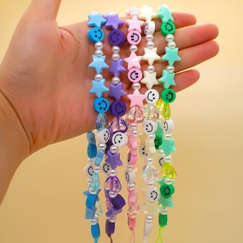 New Hot Mixed Personalized Soft Pottery Smiley Face Mobile Phone Chain Star Love Men Women Anti-lost Mobile Phone Strap