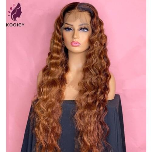 Ombre Brown Color 13x4 Lace Front Wigs with Baby hair Brazilian Water Wave Remy Lace Closure Human Hair Wigs For Women
