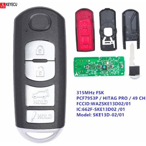 Keyecu Proximity Smart Remote Auto Car Key fob 315Mhz PCF7953P 49 CHIP for Mazda CX-5 CX-9 2016 2017 2018 2019 SKE13D-02 / 01