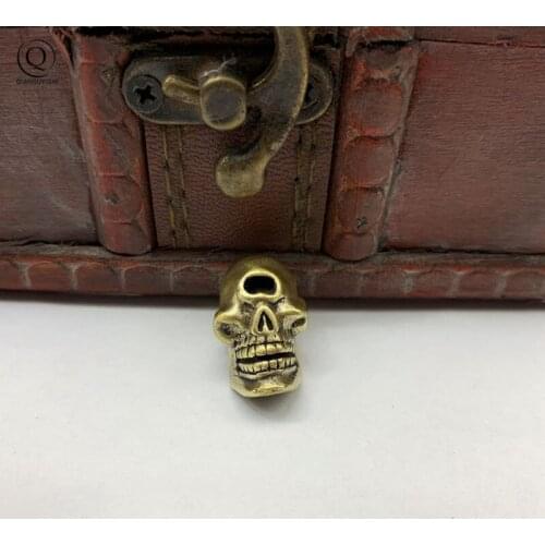 Retro Brass Skull Knife Bead Lanyard Pendant Single Eye Skeleton Face Paracord Rope Car Keyring DIY Accessories EDC Outdoor Tool