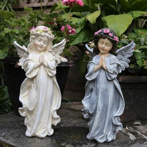 2021 Cute Angel Sculptures Eye-catching Anti-deform Resin Crafts Beautiful Girl Fairy Tale Praying Statue Ornament for Garden