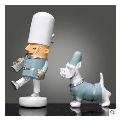 Nordic soldier and dog place a villa model between sitting room TV ark soft adornment Home Art Decoration Rest Statue Sculpture