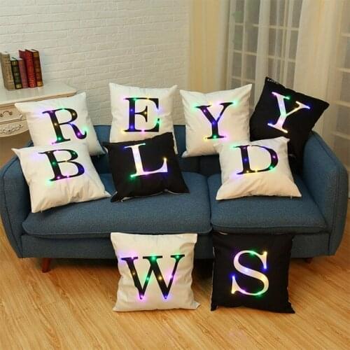 LED English Letter Pillow cases Night Light Cushion Cover Black White Pillow chair Sofa carCushion Cover Shop Throw Pillows gift