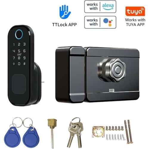 Tuya WiFi No Wiring Waterproof Fingerprint Lock Digital Code Electronic Door Lock For Home Security BT Unlock for Home