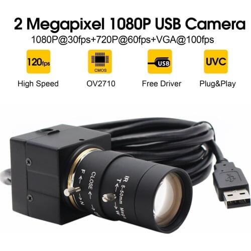 Webcam 2megapixel 1080P 5-50mm varifocal CS Lens High Speed MJPEG 30fps/60fps/120fps for Android Linux Windows Mac
