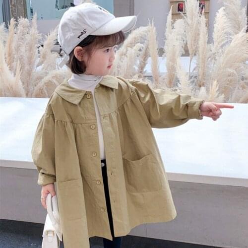 Girls' Windbreaker Jacket 2021 Spring Autumn Outerwear and Coats Single Breasted Long Trench Coat Childrens Loose Jackets