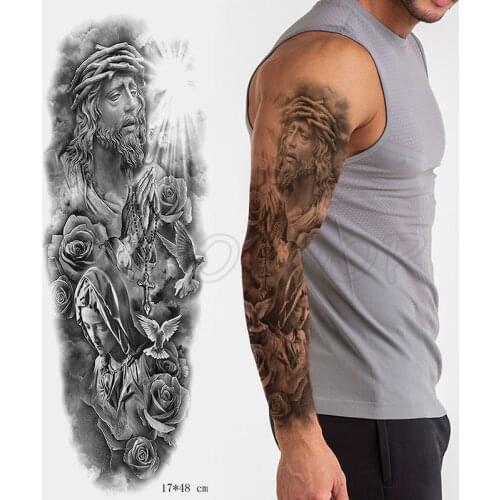 Waterproof Temporary Tattoo Sticker Jesus Virgin sister Peace Pigeon bird flower Full Arm Tatoo Flash Fake Tatto for Men Women
