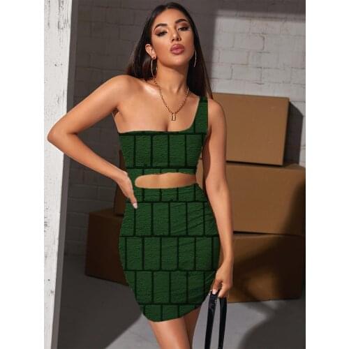 Giyu Brand Geometry Dresses Women Cube Halter Sleeveless Green Bodycon Dress Abstract Pleating Womens Clothing Party Beach Beach