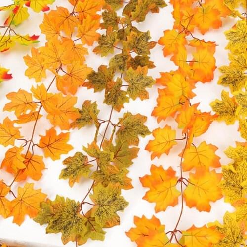 1Pc 60 Leaves about 2.4m Window Autumn Leaves Garland Maple Leaf Rattan Vine Fake Foliage Decoration Home Garden New Arrivals