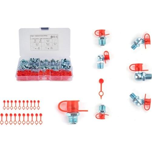 100/120Pcs Car Screw Nozzle 45 Degree Curved Nozzle 1/8/4 180 Degree Straight Nozzle 1/8/4 Nozzle Cap M6/M10 Auto Parts