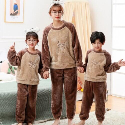 2pc/Sets Mother Kids Flannel Pajams Sets 2021 Winter Warm Baby Girls Sleepwear Family Matching Homewear Childrens Boy Nightwear