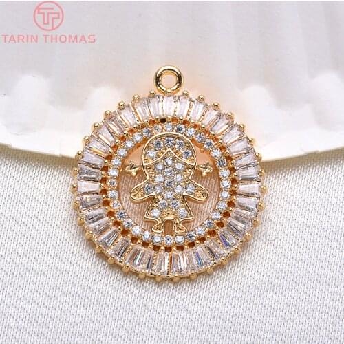 2PCS 19MM 24k Gold Color Brass With Zircon Round Cartoon character Charms Pendants High Quality Diy Jewelry Findings Accessories