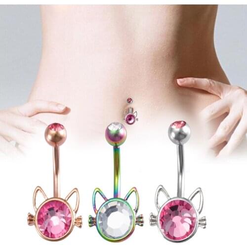 2021 Hot New 1PC Cute Cat Womens Stylish Sexy Belly Body Piercing Button Navel Ring Fashion Jewerly Accessories Decoration Girl