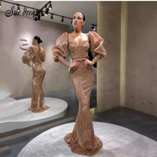 2021 new ladies elegant long-sleeved sexy sequin formal dress mermaid evening dress