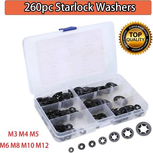 260pc M3 M4 M5 M6 M8 M10 M12 Starlock Washers 65Mn Locking Washers Speed Clips Locking Spring Washers